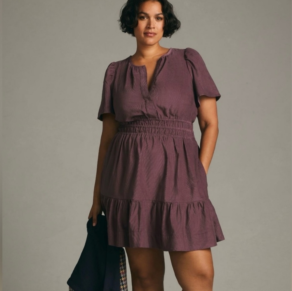 Anthropologie Purple Corduroy Somerset Dress Size 2X